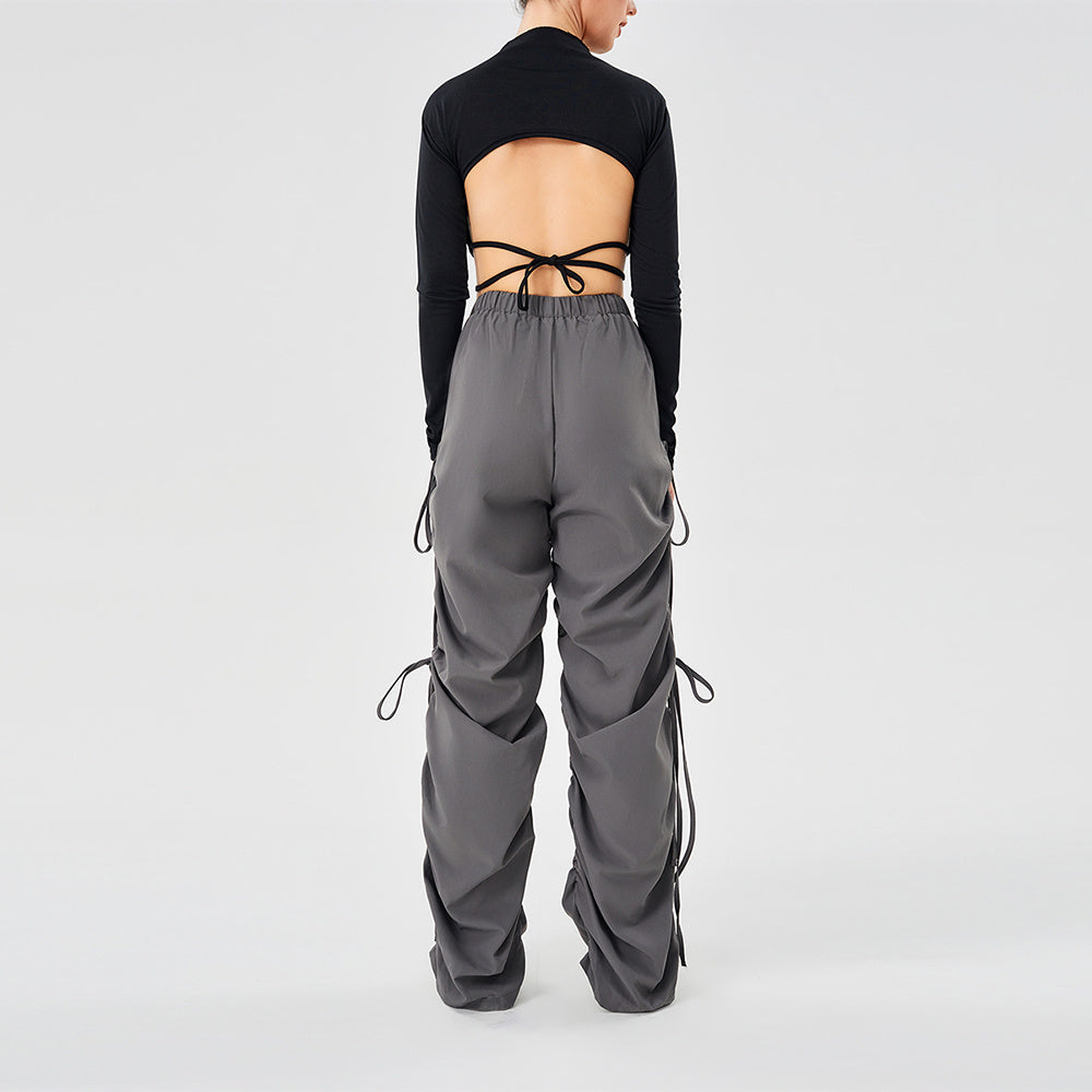 Street Drawstring Hole Casual Loose Wide Legs Cargo Pants