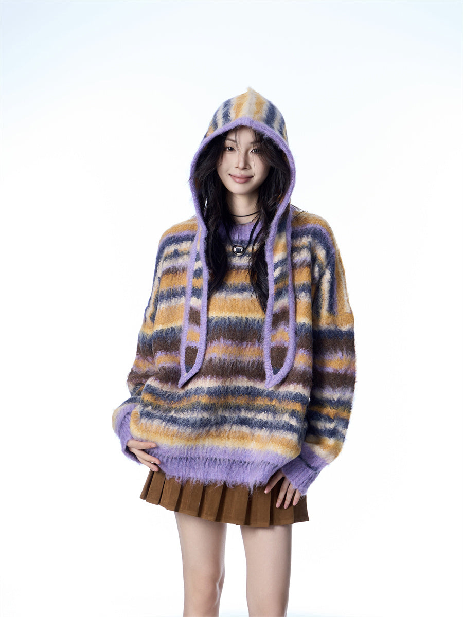 Striped Idle Style Mohair Women's Scarf Hat Sweater