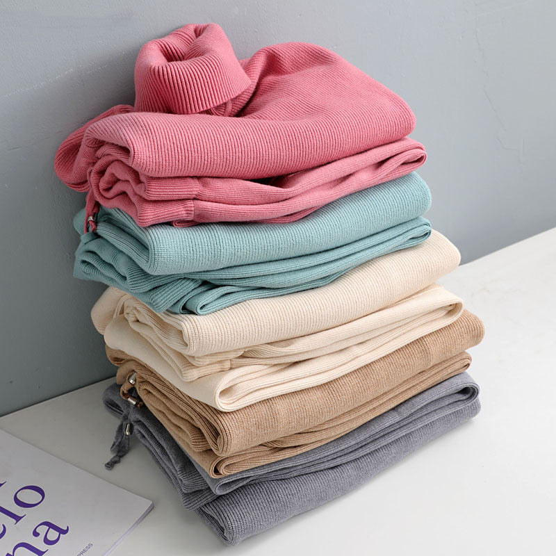 Women's Solid Knit Tracksuit Turtleneck and Pants Set