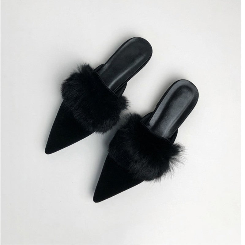 Closed Toe Half Slippers Women's Fur Pointed Mink Fur Fashion Outerwear