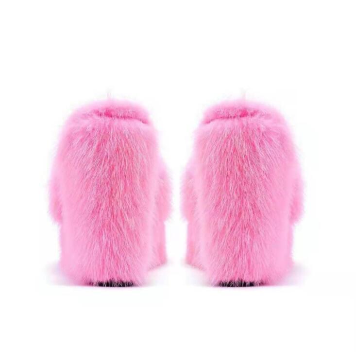 Mink Fur Slippers Platform Wedge Heel Fashion Outdoor Women's Shoes