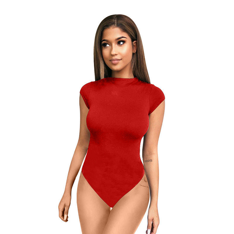 Spring New Fashion Zip Short Sleeve Jumpsuit