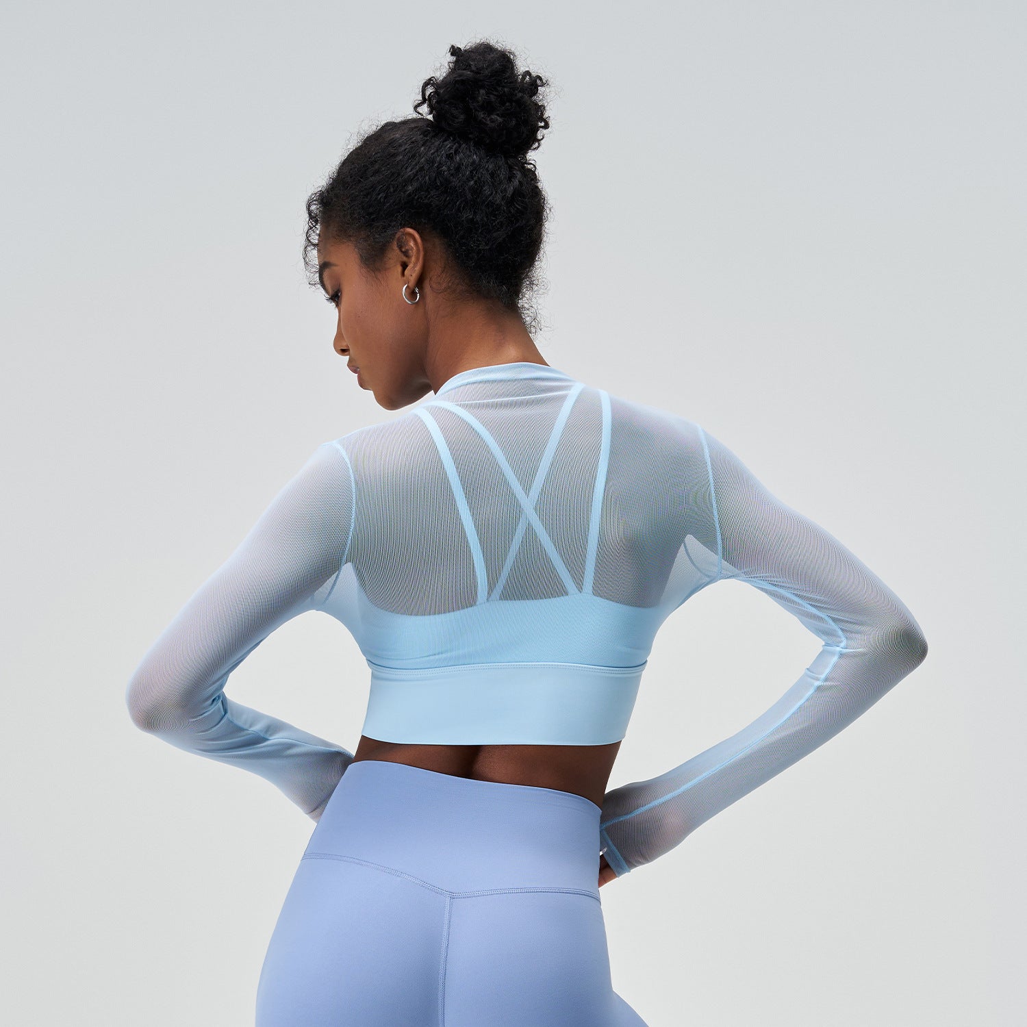 Exercise Mesh Slimming T-shirt Women's Summer Round Neck Quick-drying Long Sleeve Sexy Thin Long Sleeve Yoga Clothing Top