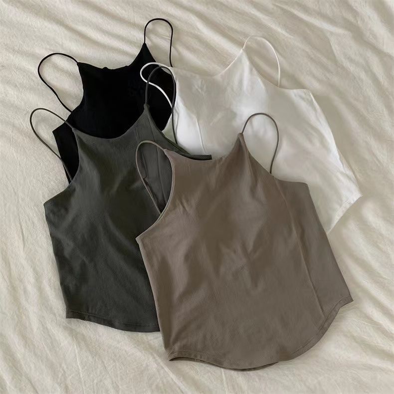 Women's French Chic Fitted Camisole with Chest Pad Liners