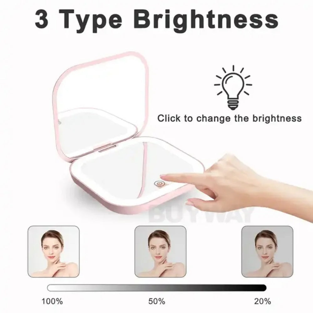 Pocet Makeup Mirror Touch Compact 3-Color LED Mini Foldable Cosmetic Makeup Mirror with Light Magnifying Small Pocket Travel