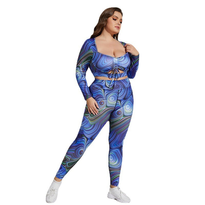 New Oversize Yoga Clothes Breathable Printing Bandage Sports Suit