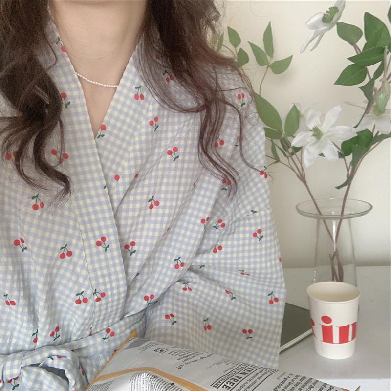 Plaid Cherry Full Length Bathrobe