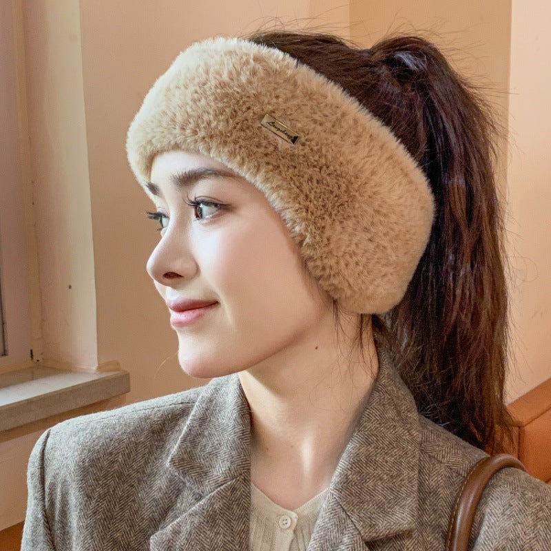 Headband Earmuffs Hat Winter Warm Plush Air Top Knitted Hat