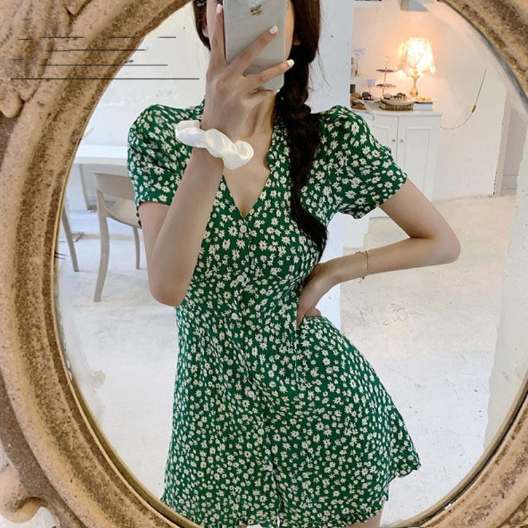 Retro Hepburn Style Puff Sleeve Tea Break Dress