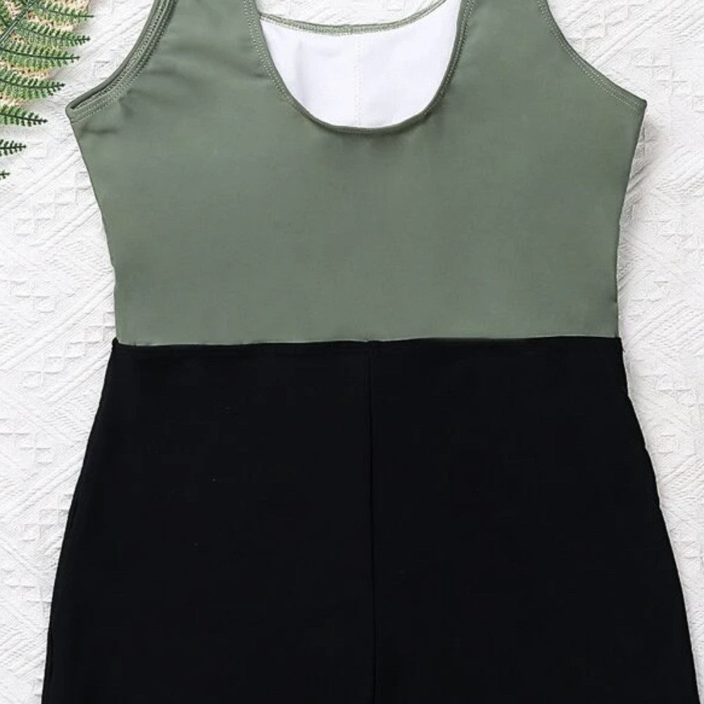 Women's Hollow-cut Color Block Modest Swimsuit