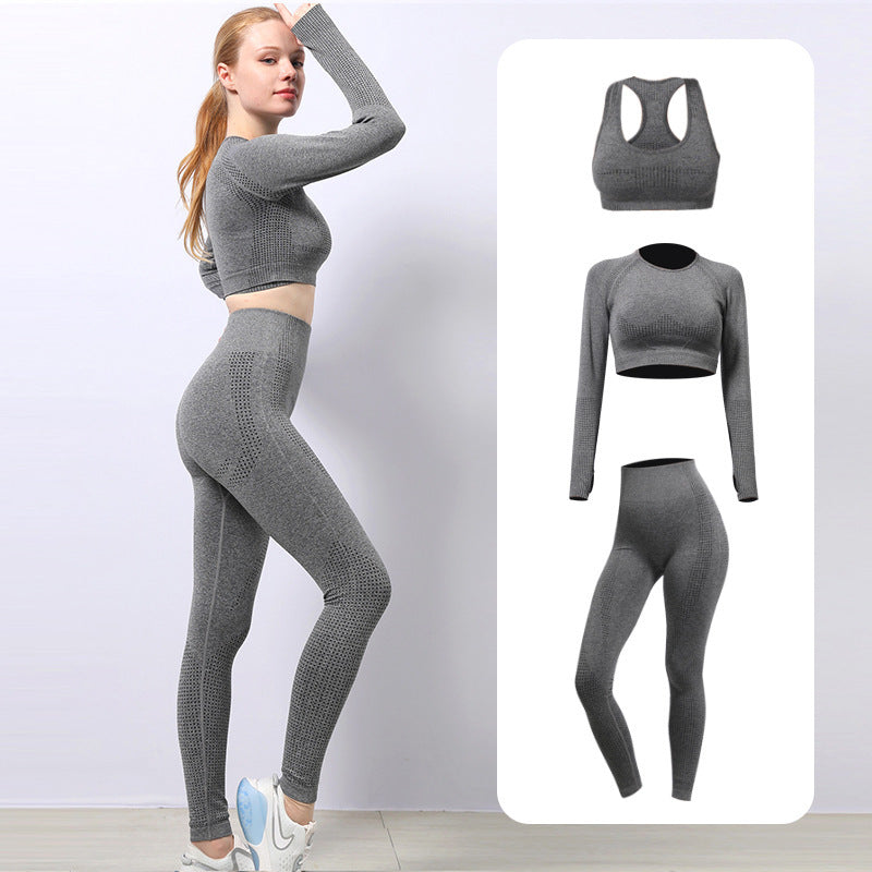 3pc Women's Yoga Wear Sports Set Fitness Tank Long Sleeve Quick Dry Sportswear Yoga Pants Leggings