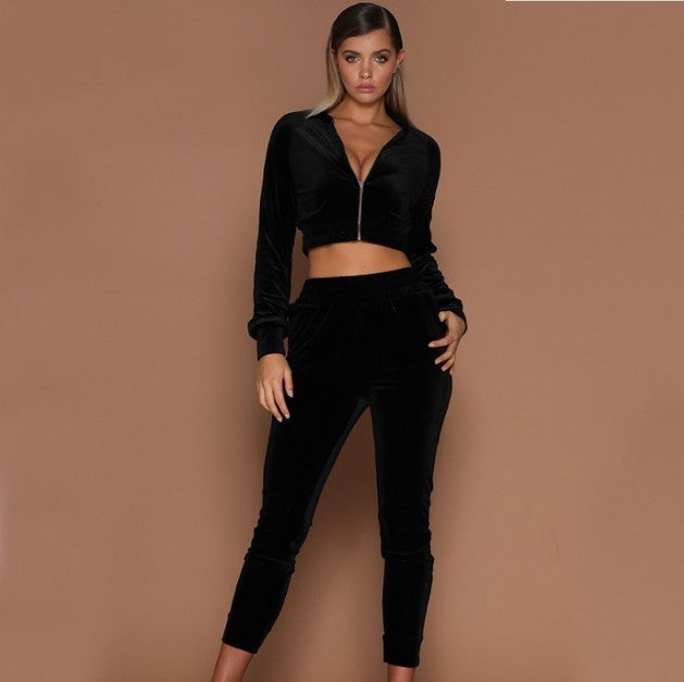 Women's Velvet Crop Jacket and Matching Pants Set
