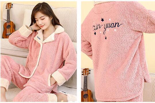 Women's Long Sleeved Thick Flannel Pajamas