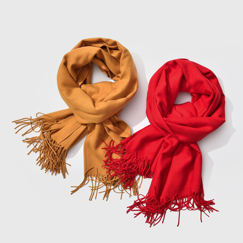 Autumn and winter fringed cashmere scarf
