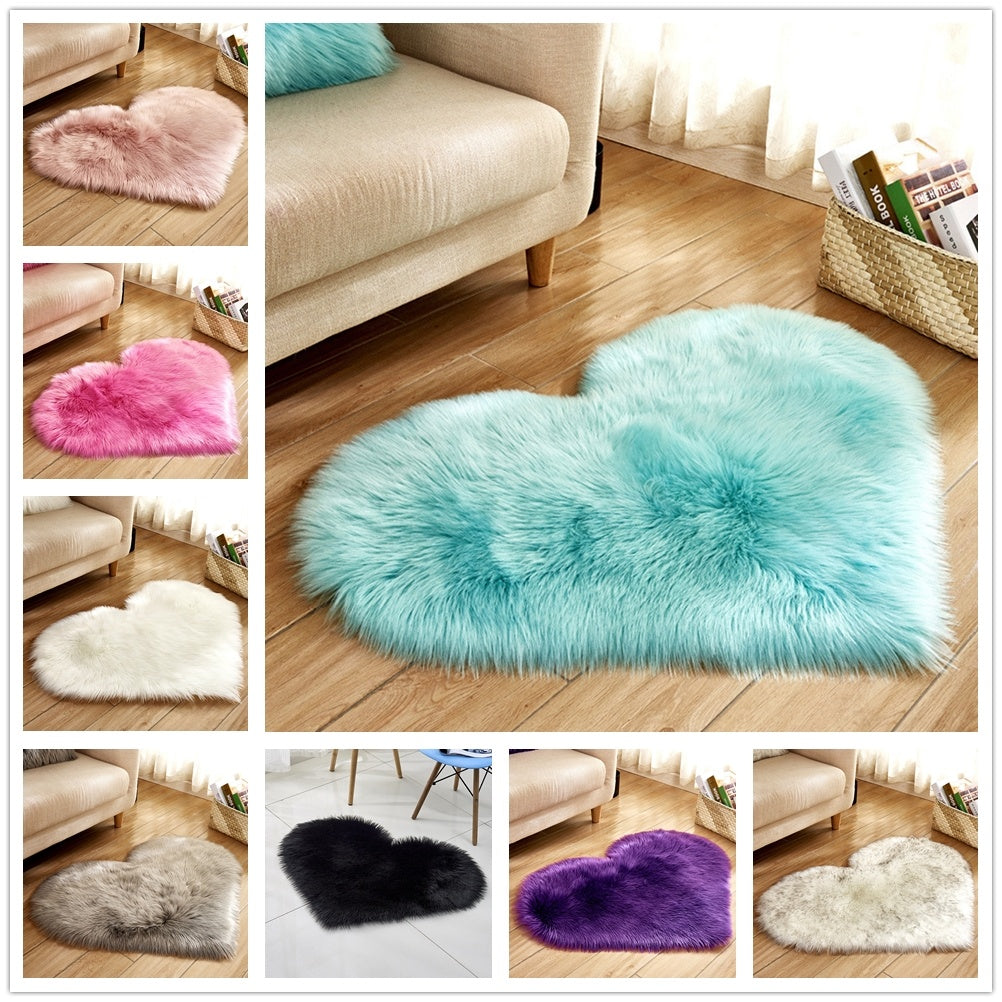 Plush Heart Shaped Carpet Non-Slip Mat Fluffy Rug