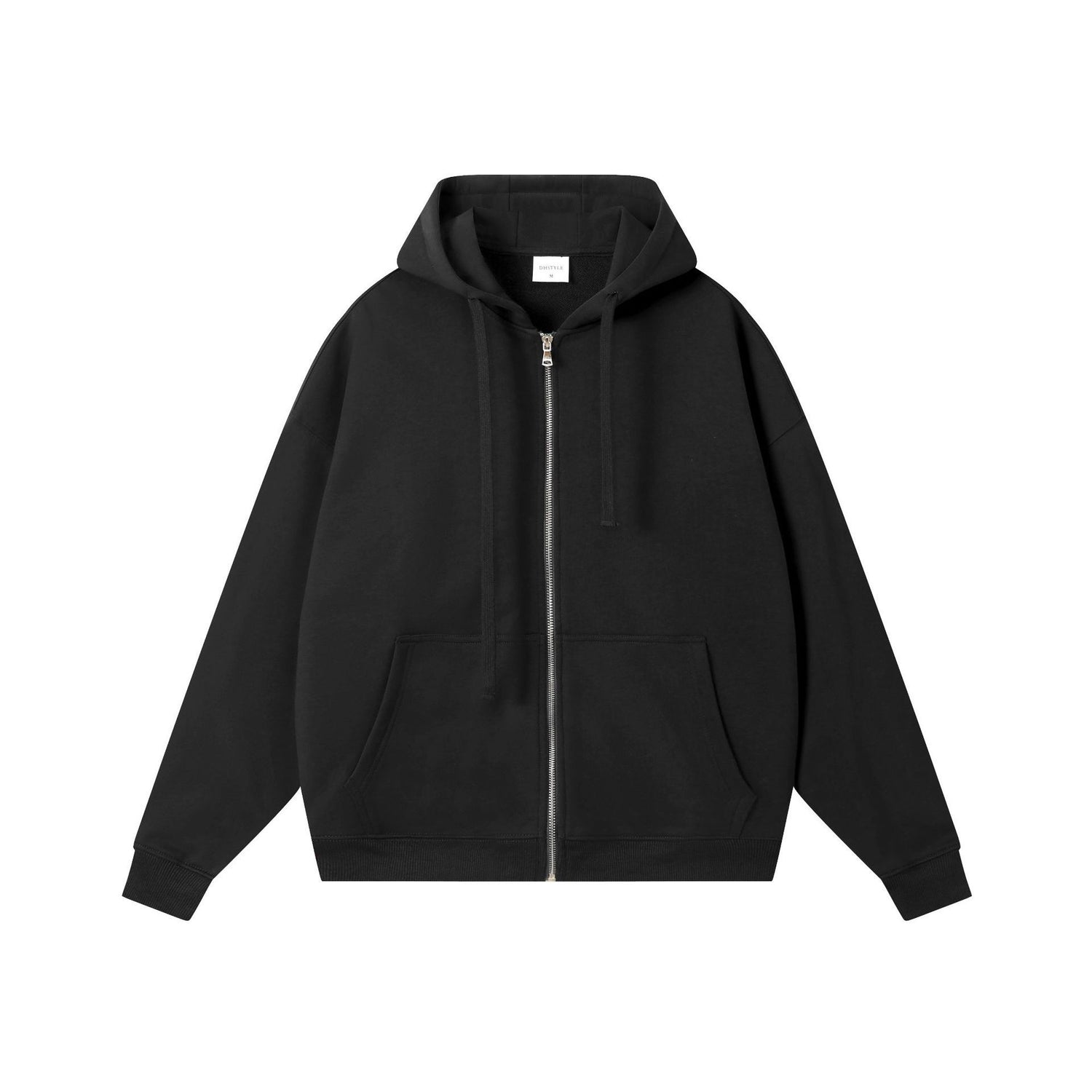 Drop-shoulder Combed Cotton Hooded Zipper Sweatshirt