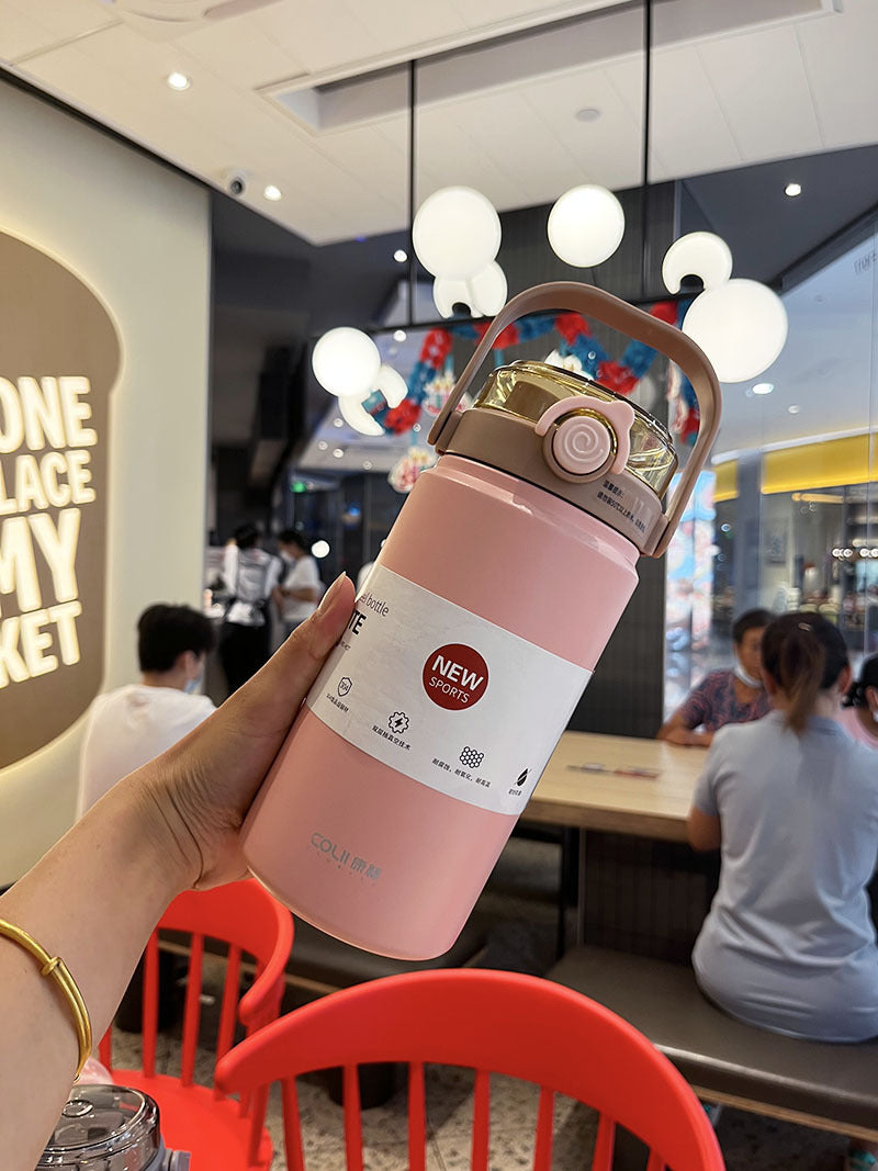 New Thermal Pot Water Cup Large Capacity Straw Direct Drink Outdoor Travel Stainless Steel Kettle