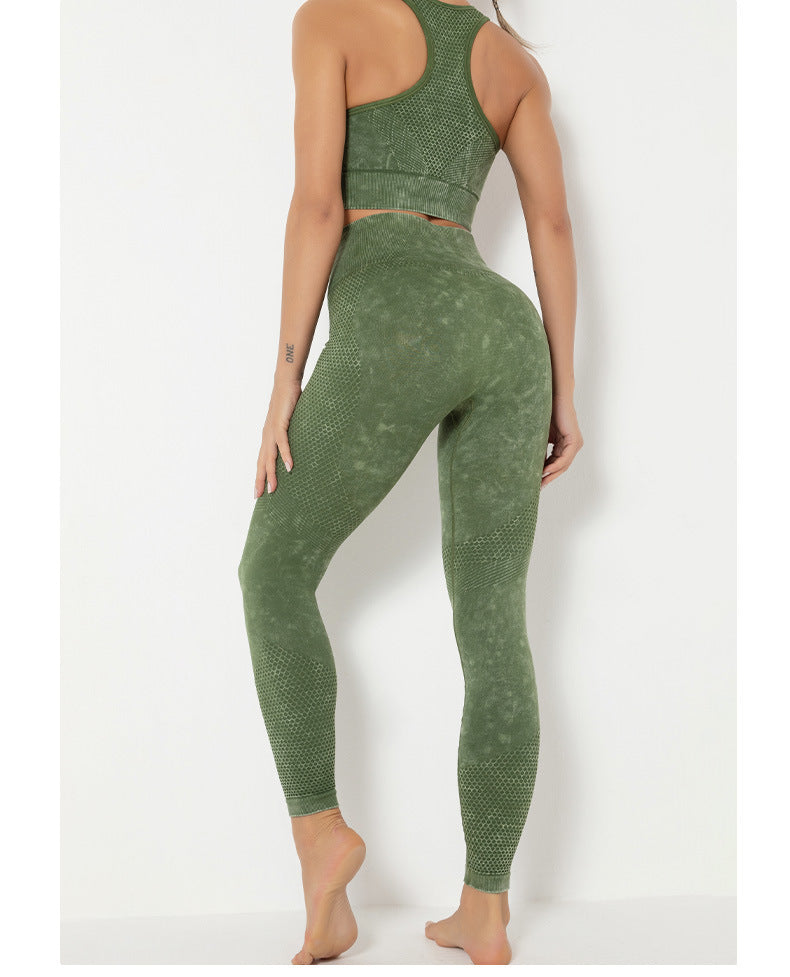 2-Pc Mineral Wash Tank Top and Leggings Yoga Set