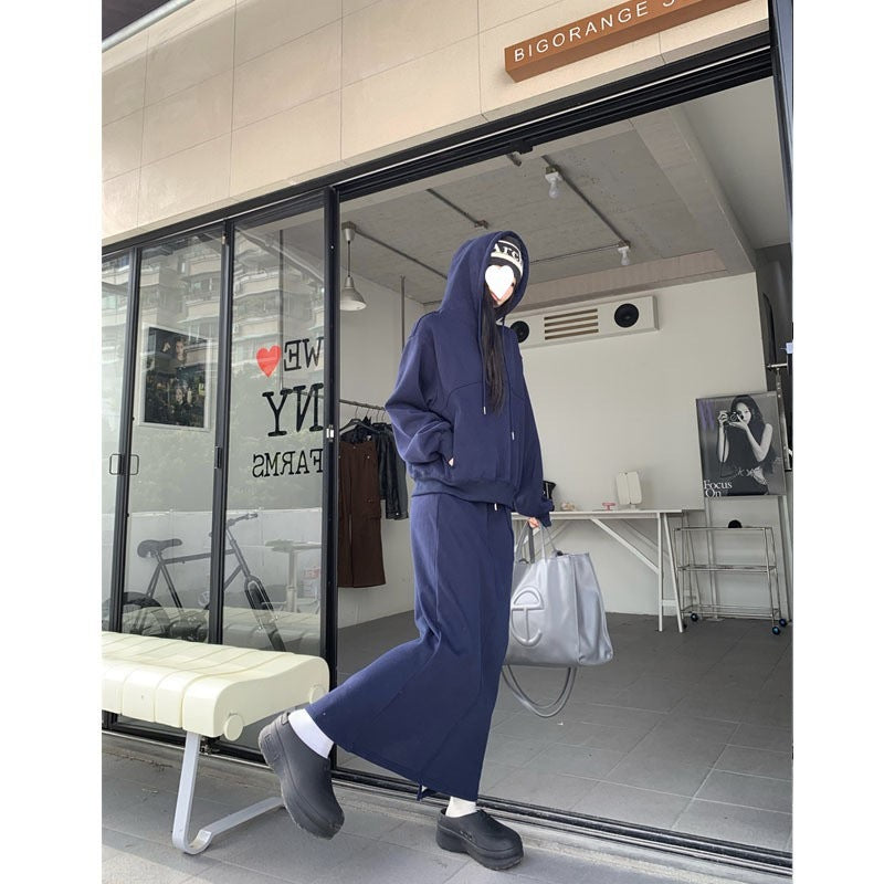 Korean Casual Relaxed Fit Sweatshirt Skirt Set