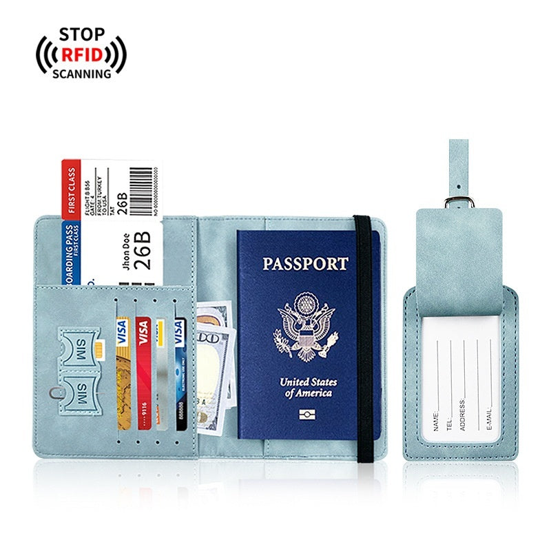 Leather Passport RFID Cover & Luggage Tag Set
