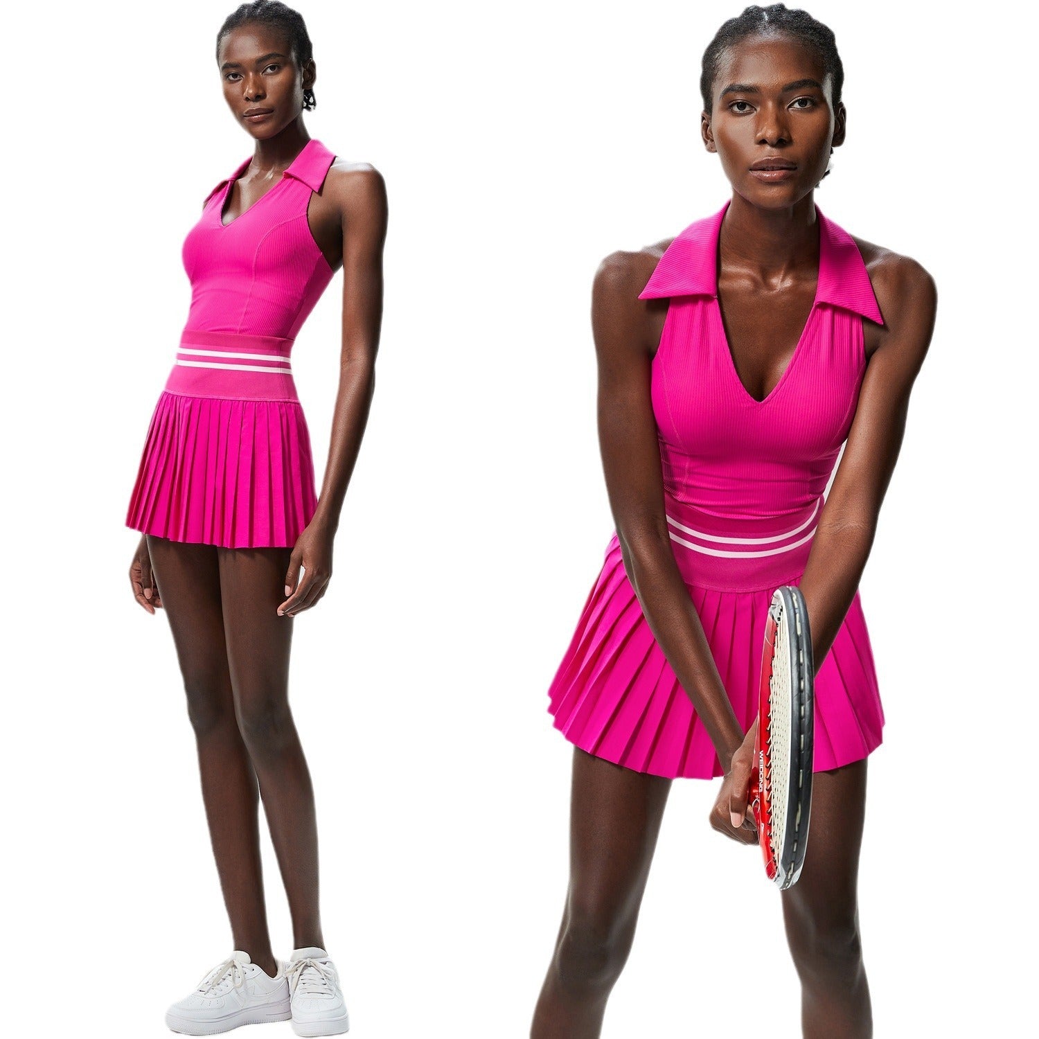 V Stand Collar Tennis Suit Suit Women's Plus Size High Waist