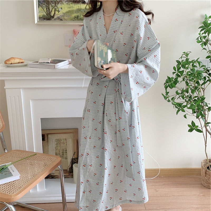 Plaid Cherry Full Length Bathrobe