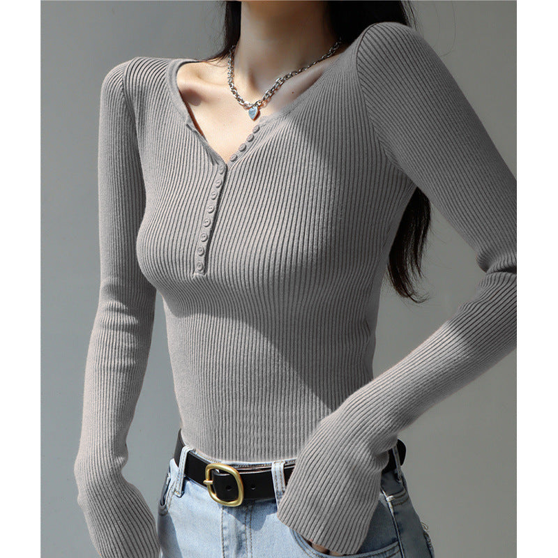 Slim Fit Slimming Knitted Top Versatile Trendy
