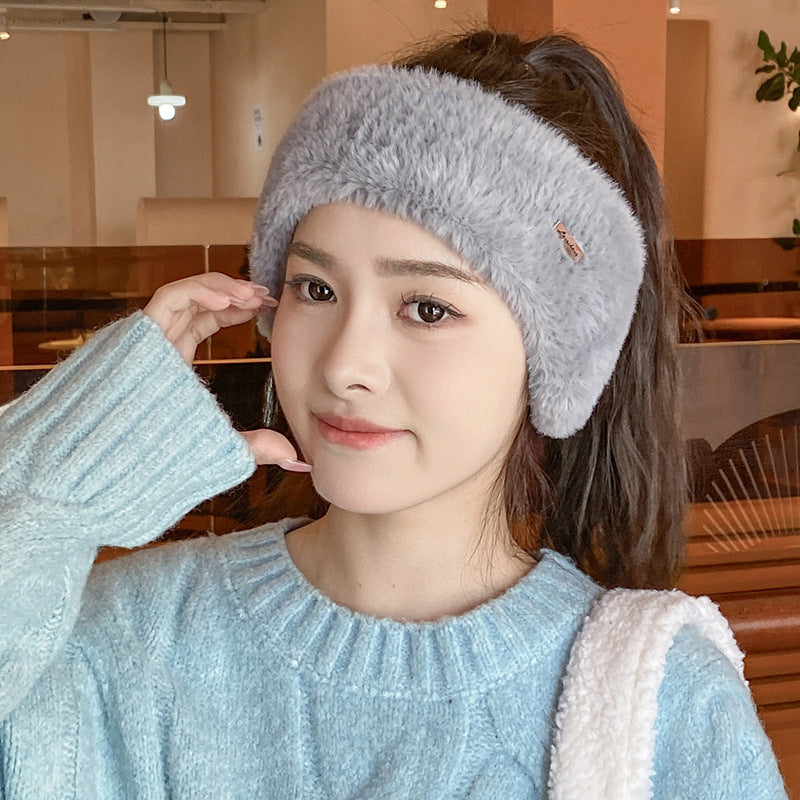 Headband Earmuffs Hat Winter Warm Plush Air Top Knitted Hat