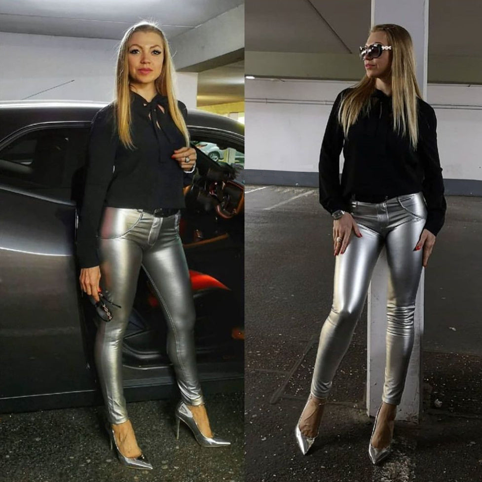 Silver Faux Leather Pants