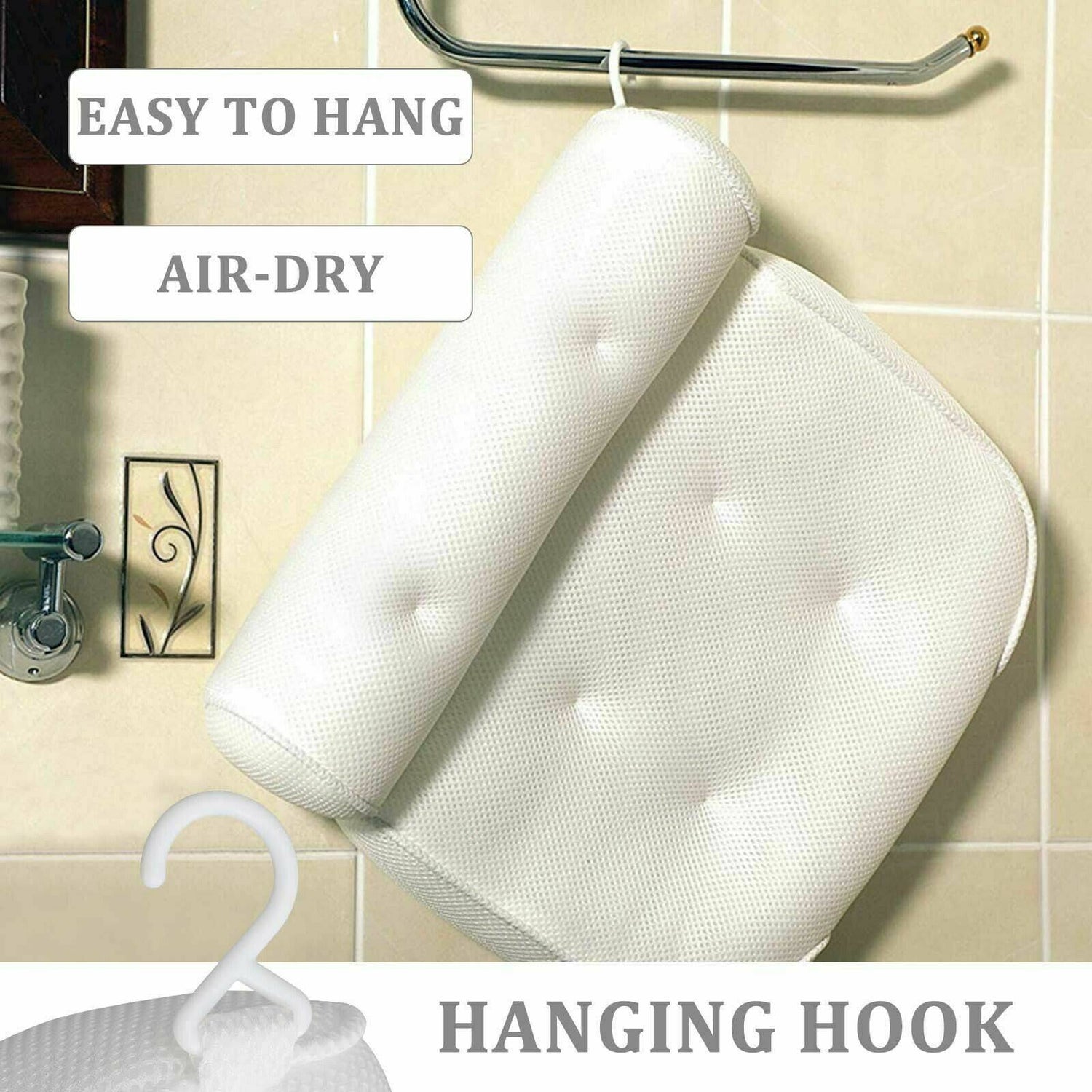 Mesh Bath Pillow Spa Breathable Bathtub Cushion Neck Back Support Tub Suction