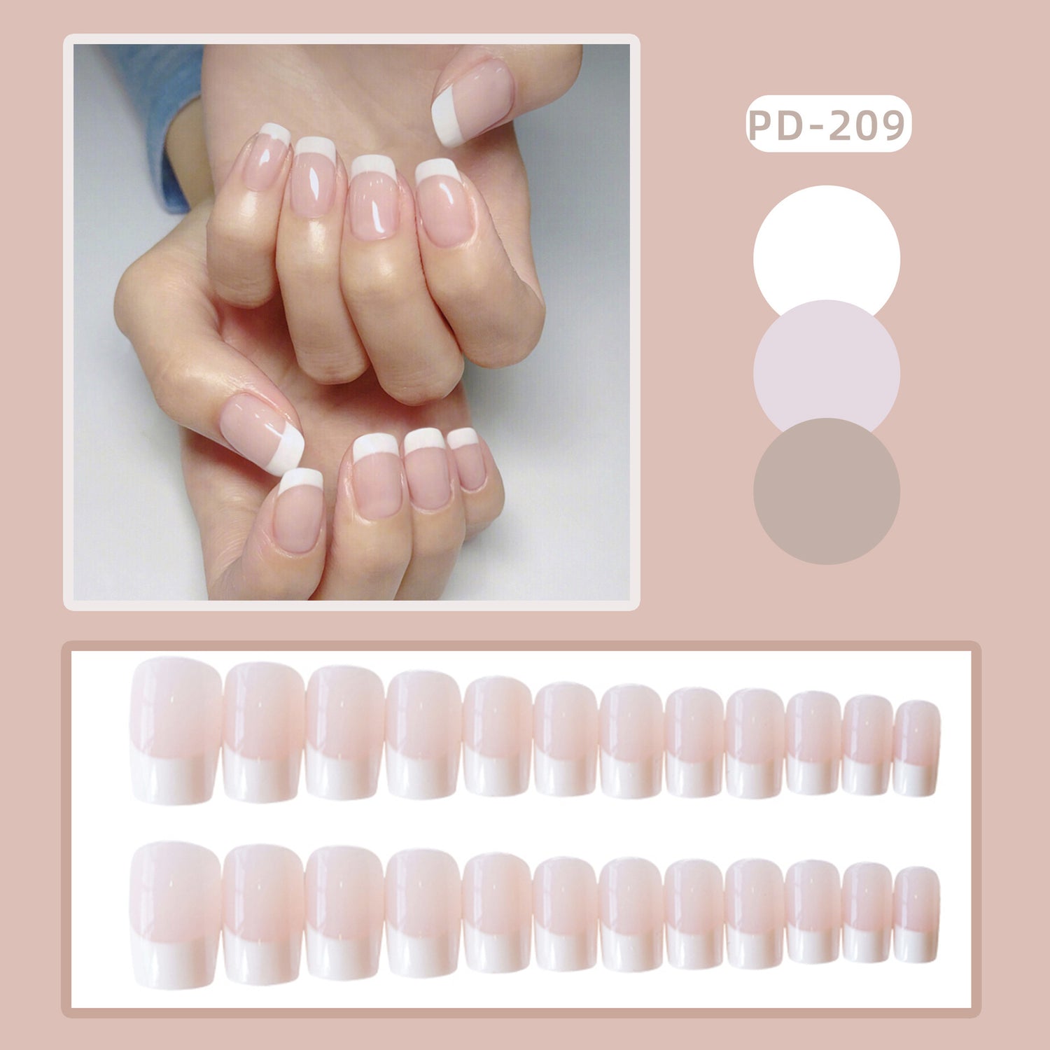 Set of French Long Artificial Nails 24 pcs