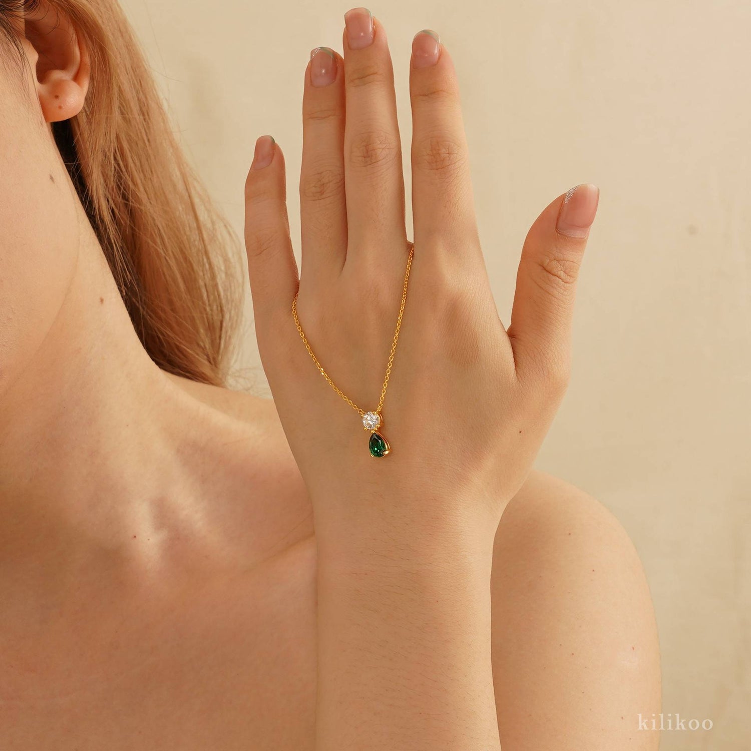 Titanium Steel 12 Birthstones High Color Retention Plated 18K Gold Necklace