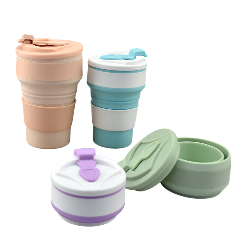 Folding Collapsible Mug with Cover Coffee Cup Outdoor Travel Portable Water Drinking Tea Cups