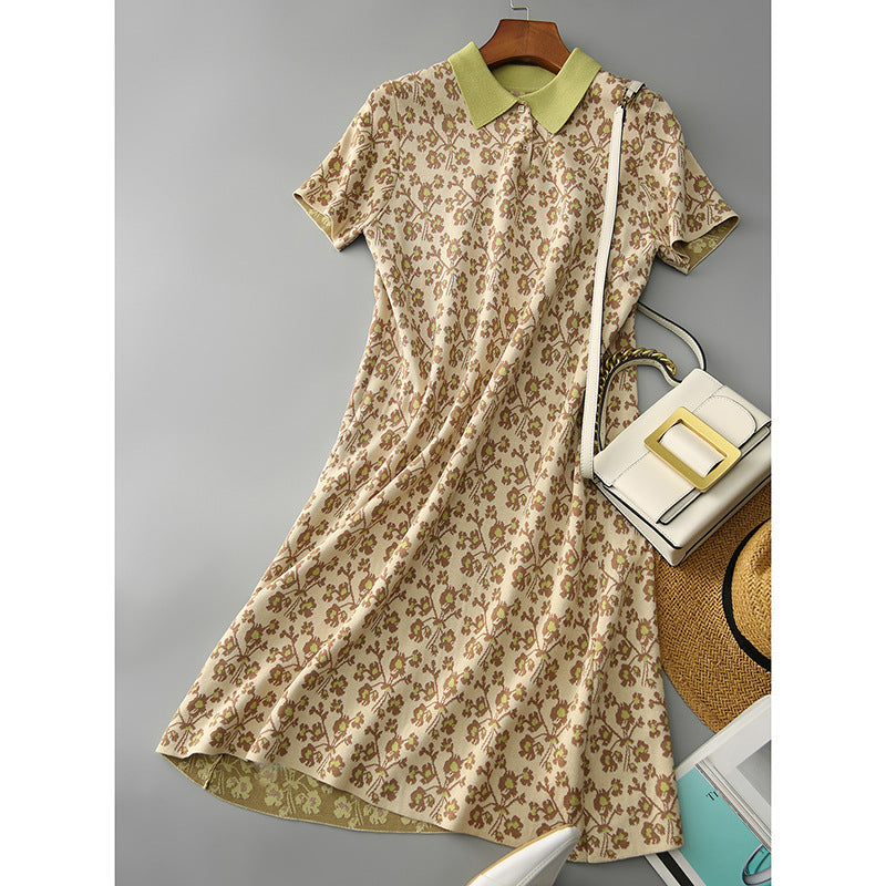 Women's Pastoral Floral Polo Neck Knit Dress