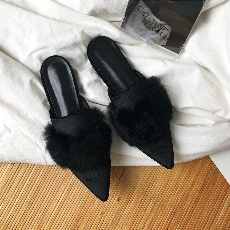 Closed Toe Half Slippers Women's Fur Pointed Mink Fur Fashion Outerwear