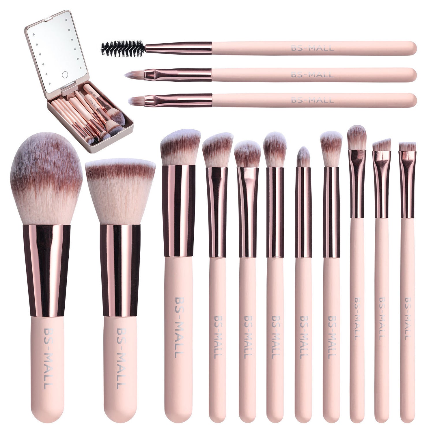 Makeup Brushes Suit Rechargeable Luminous Mirror