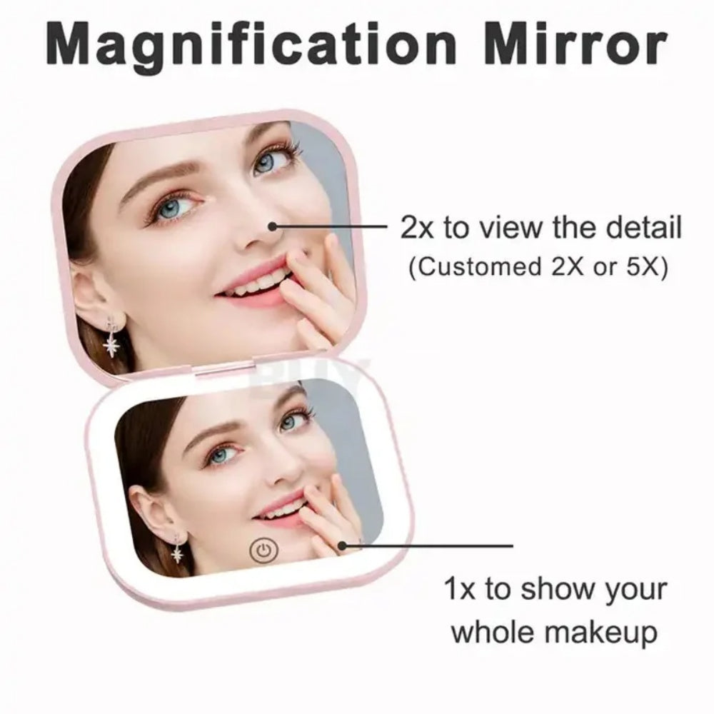 Pocet Makeup Mirror Touch Compact 3-Color LED Mini Foldable Cosmetic Makeup Mirror with Light Magnifying Small Pocket Travel