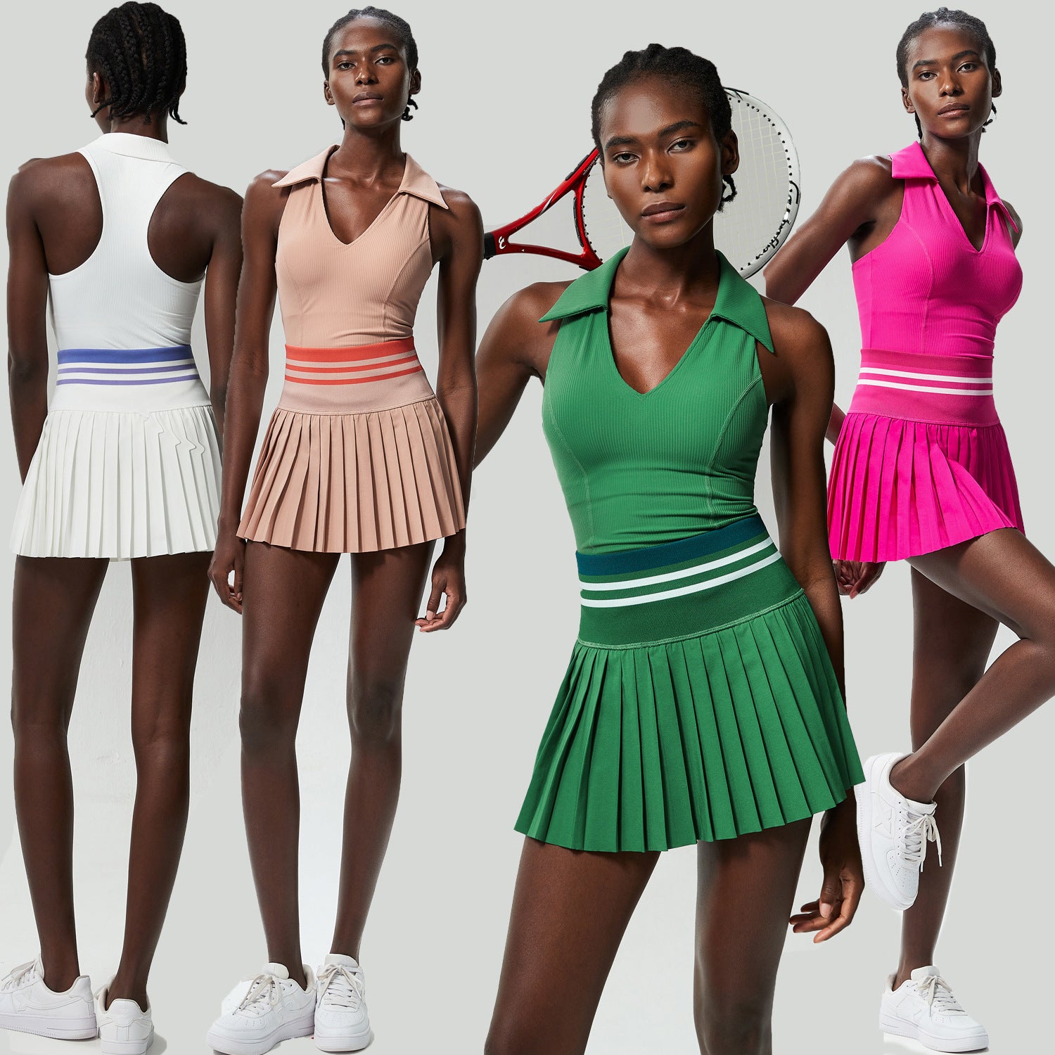 V Stand Collar Tennis Suit Suit Women's Plus Size High Waist