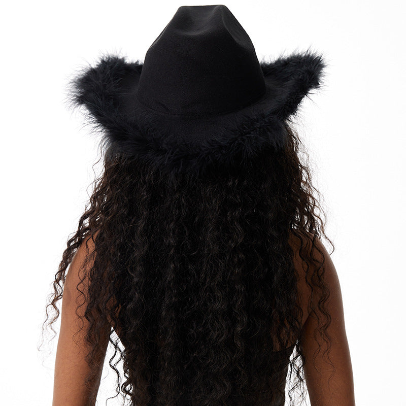 Women's Retro Black Woolen Big Brim Top Hat Fur Felt Hat