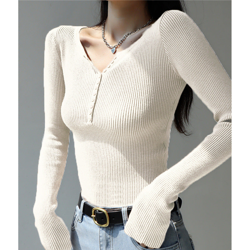 Slim Fit Slimming Knitted Top Versatile Trendy