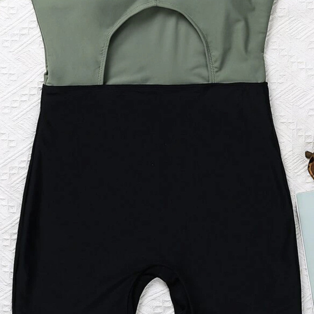 Women's Hollow-cut Color Block Modest Swimsuit