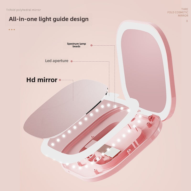 Pocet Makeup Mirror Touch Compact 3-Color LED Mini Foldable Cosmetic Makeup Mirror with Light Magnifying Small Pocket Travel