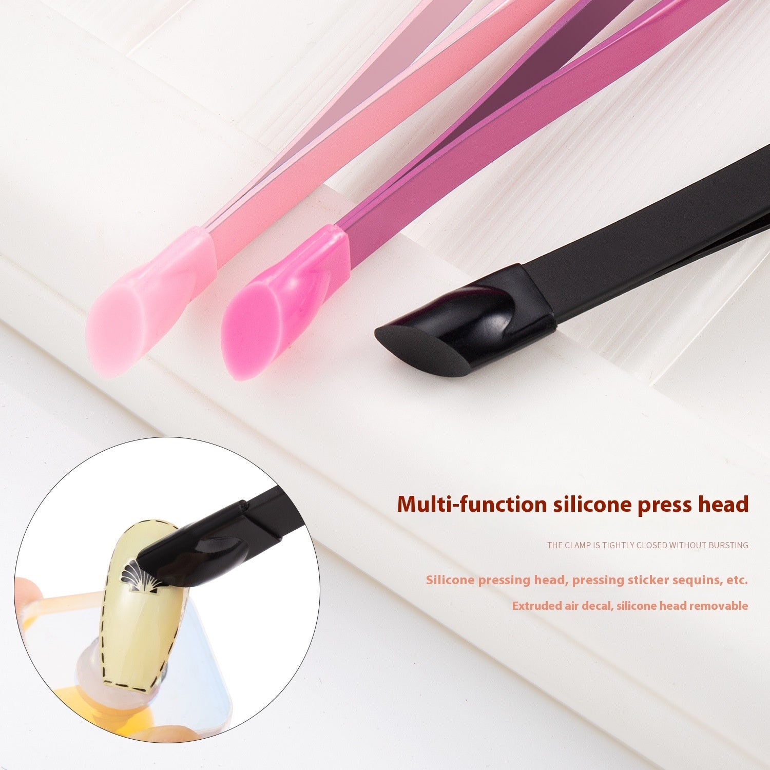 Manicure Double-headed Tweezers Multi-function With Silicone Pressing Stick