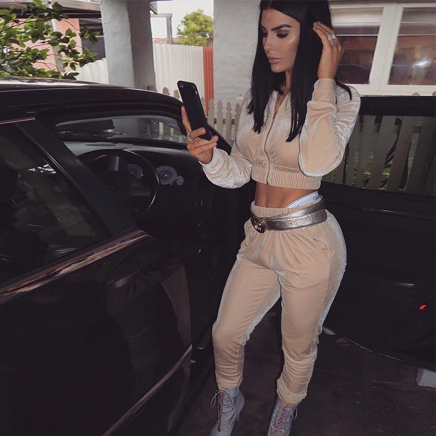 Women's Velvet Crop Jacket and Matching Pants Set