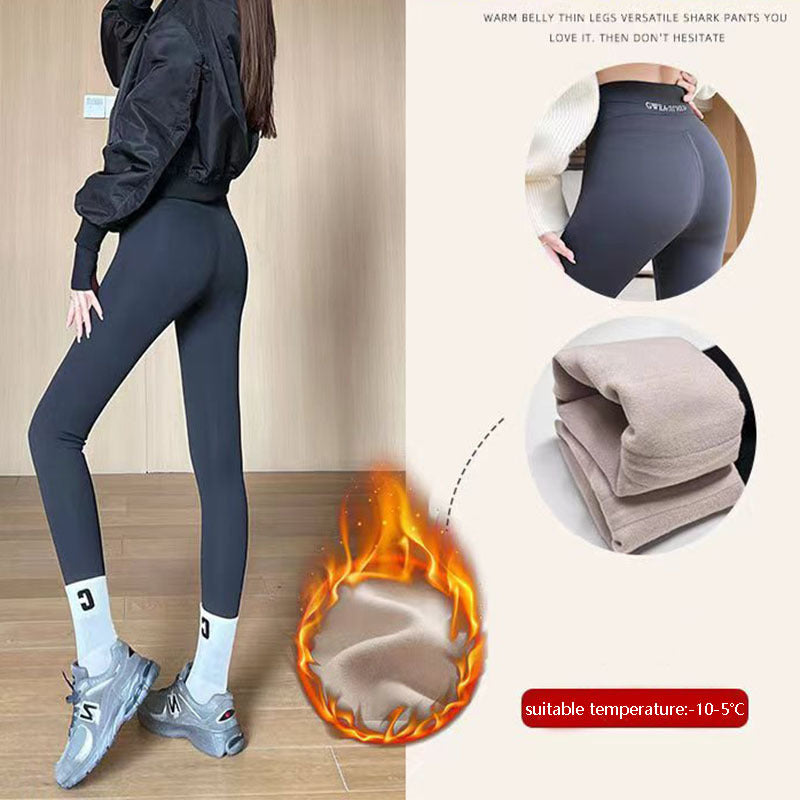 Fleece Lined Leggings Winter -20 To 5 Shark Pants For Women High Waist Tight Skinny Tummy Control Buttocks Slimming Yoga Pants