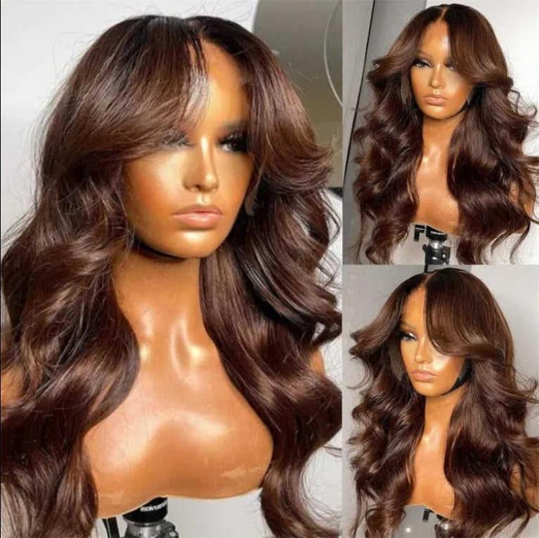 Pre-glue Free 13x5 Body Wavy Lace Front Wig With Bangs Hd Pre-cut Lace Human Hair Wig