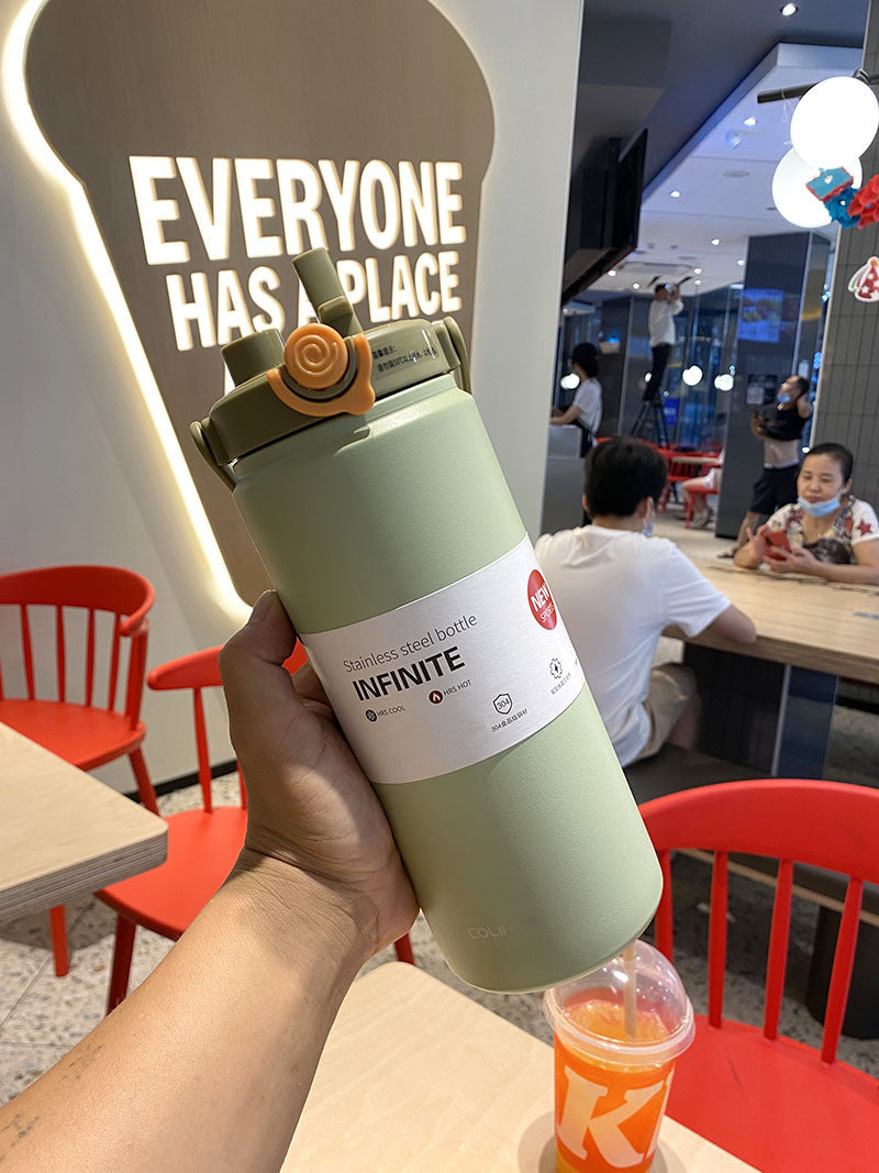 New Thermal Pot Water Cup Large Capacity Straw Direct Drink Outdoor Travel Stainless Steel Kettle