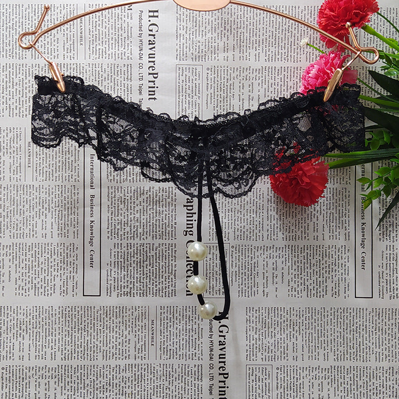 Sexy Lace Women's T-shaped Panties Beads Massage