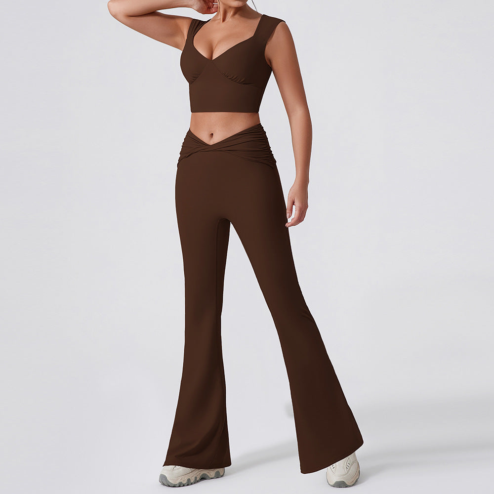 Quick-Drying Sweetheart Top Waist Detail Flare Fitness Legging Two-Piece Sports Set