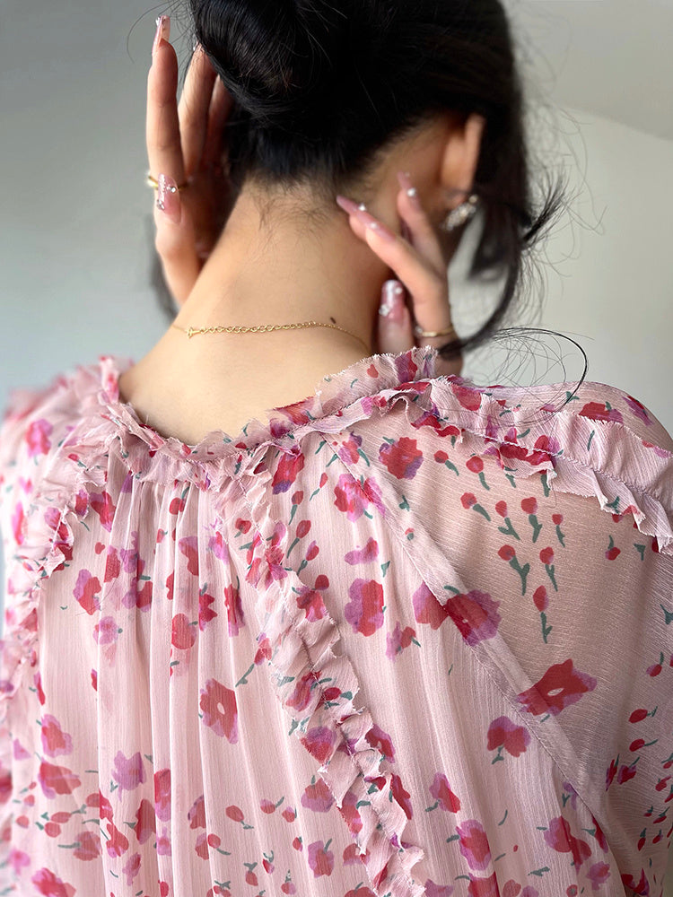 Gentle Puff Sleeve Tea Break Dress Floral Dress